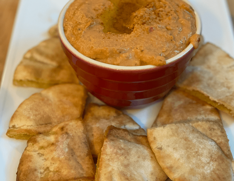 Tiny Chefs - Roasted Red Pepper Hummus with Homemade Pita Chips